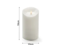 LED Echtwachskerze mit 3D Flamme & Timer, Ø 10cm, Höhe 18cm, Batteriebetrieb