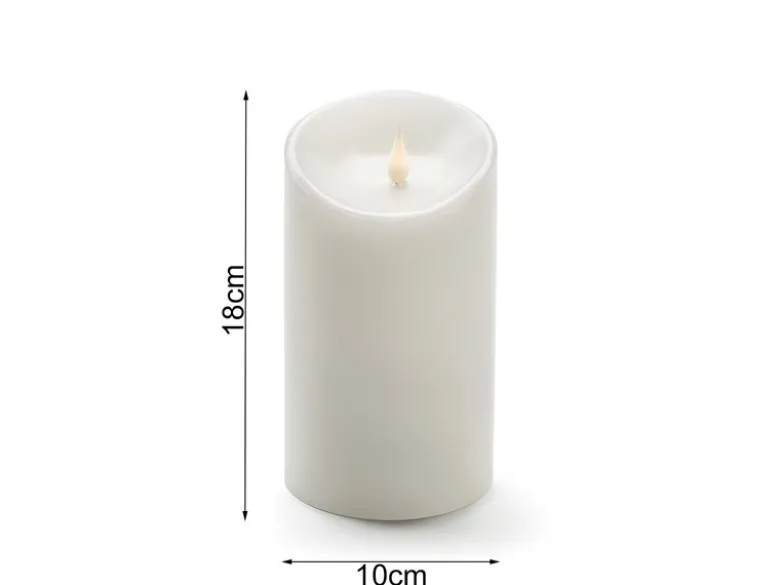 LED Echtwachskerze mit 3D Flamme & Timer, Ø 10cm, Höhe 18cm, Batteriebetrieb