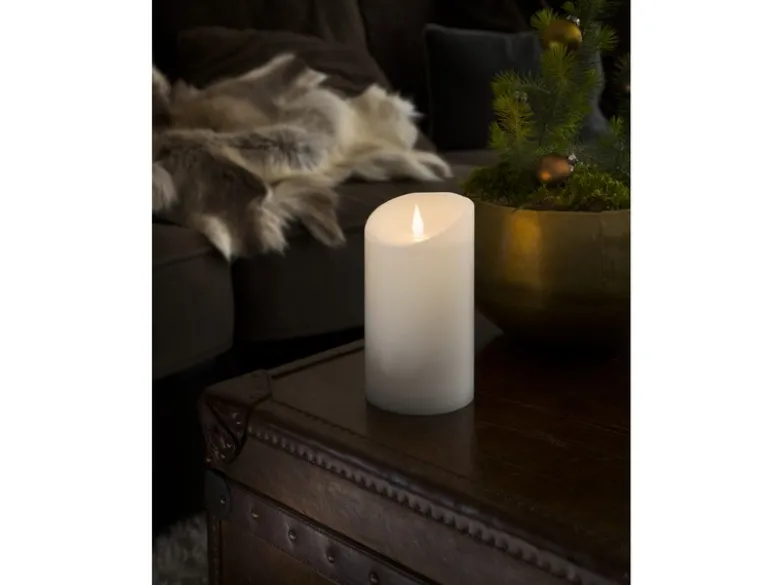LED Echtwachskerze mit 3D Flamme & Timer, Ø 10cm, Höhe 18cm, Batteriebetrieb