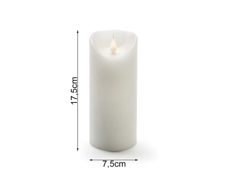 LED Echtwachskerze mit Flamme & Timer, Ø 7,5cm, Höhe 17,5cm, Batteriebetrieb