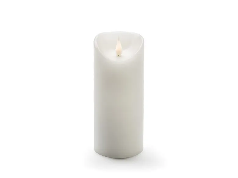 LED Echtwachskerze mit Flamme & Timer, Ø 7,5cm, Höhe 17,5cm, Batteriebetrieb