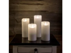 LED Echtwachskerze mit Flamme & Timer, Ø 7,5cm, Höhe 17,5cm, Batteriebetrieb
