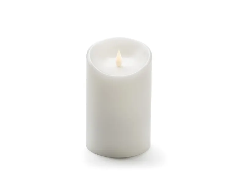 LED Echtwachskerze mit Flamme & Timer, Ø 10cm, Höhe 16cm, Batteriebetrieb