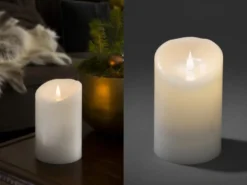 LED Echtwachskerze mit Flamme & Timer, Ø 10cm, Höhe 16cm, Batteriebetrieb