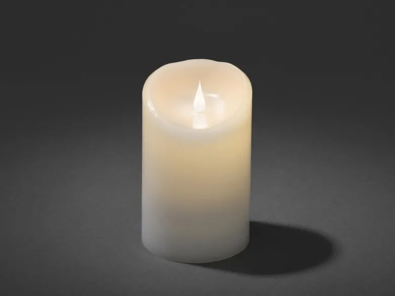 LED Echtwachskerze mit Flamme & Timer, Ø 10cm, Höhe 16cm, Batteriebetrieb