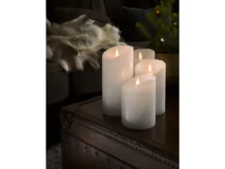 LED Echtwachskerze mit Flamme & Timer, Ø 10cm, Höhe 16cm, Batteriebetrieb
