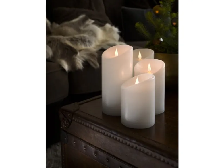 LED Echtwachskerze mit Flamme & Timer, Ø 10cm, Höhe 16cm, Batteriebetrieb