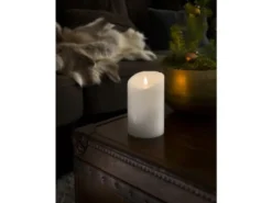 LED Echtwachskerze mit Flamme & Timer, Ø 10cm, Höhe 16cm, Batteriebetrieb
