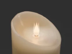 LED Echtwachskerze mit Flamme & Timer, Ø 7,5cm, Höhe 20,5cm, Batteriebetrieb