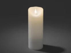 LED Echtwachskerze mit Flamme & Timer, Ø 7,5cm, Höhe 20,5cm, Batteriebetrieb