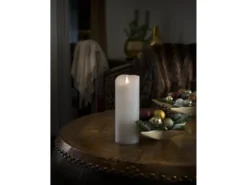 LED Echtwachskerze mit Flamme & Timer, Ø 7,5cm, Höhe 20,5cm, Batteriebetrieb