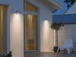 LED Edelstahl Up-Down Außenwandleuchte mit Bewegungsmelder, Höhe 20cm, Silber