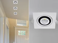 LED Einbaustrahler BARI Weiß eckig mit schwenkbarem Spot - 8,5cm