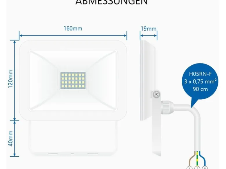 LED Flutlichtstrahler Aluminium Sicherheitsglas, Weiß, 20 Watt, IP54