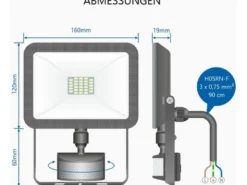 LED Flutlichtstrahler mit Bewegungsmelder Schwarz, 20 Watt, IP54