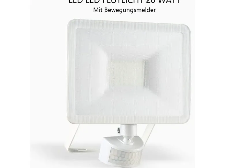 LED Flutlichtstrahler mit Bewegungsmelder Weiß, 20 Watt, IP54