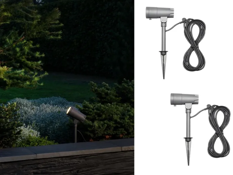 LED Garten Baumstrahler 2er SET mit Erdspieß 12V Trafo & 10mtr. Kabel, 27cm hoch