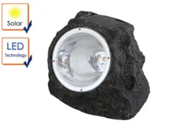 LED Gartendeko Solarleuchte in Steinoptik aus grauem Kunststoff