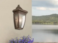 LED Historische Außenwandleuchte Halbschale, Bronze Höhe 30cm