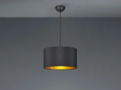 LED Hängelampe dimmbar mit Stoff Lampenschirm Schwarz & Gold, Ø 40cm