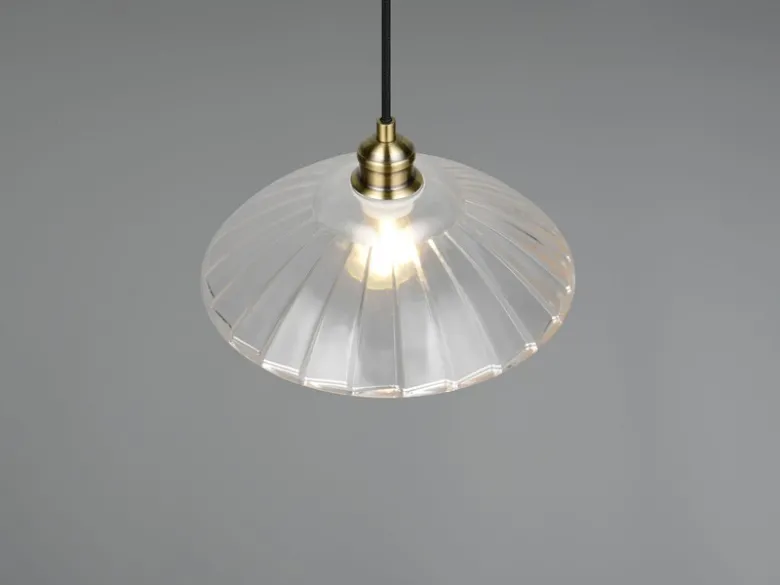 LED Hängelampe einflammig, Altmessing mit Glasschirm klar, Ø 29,5cm