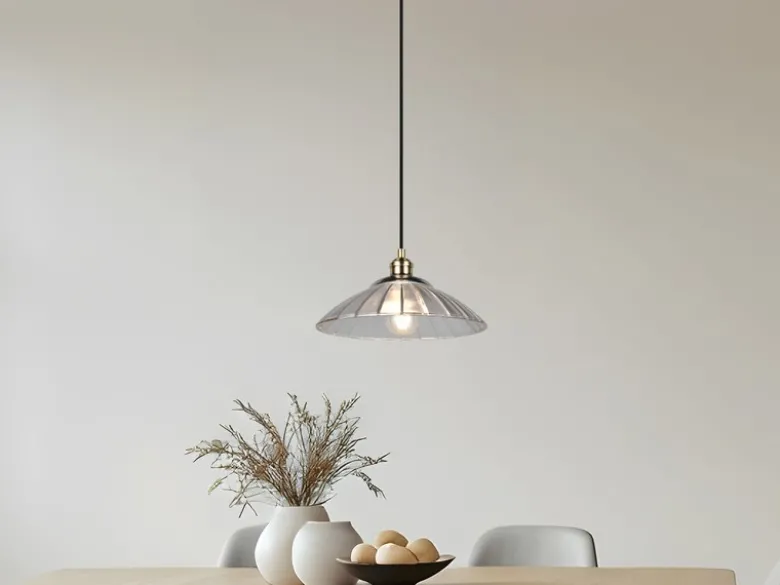 LED Hängelampe einflammig, Altmessing mit Glasschirm klar, Ø 29,5cm
