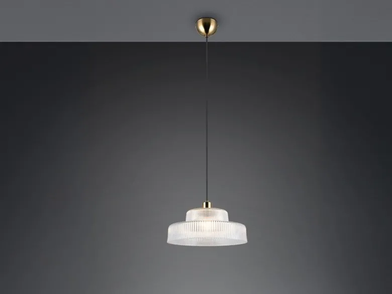 LED Hängelampe einflammig, Glas transparent / Messing matt, Ø 35cm