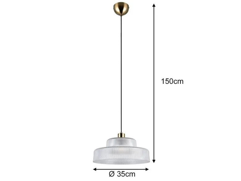 LED Hängelampe einflammig, Glas transparent / Messing matt, Ø 35cm