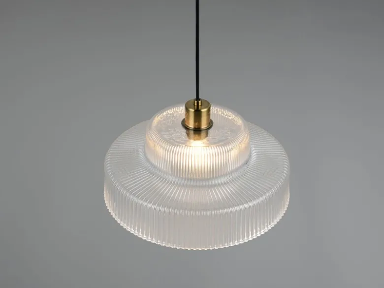 LED Hängelampe einflammig, Glas transparent / Messing matt, Ø 35cm