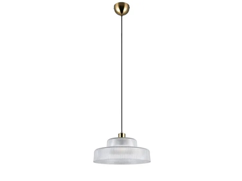 LED Hängelampe einflammig, Glas transparent / Messing matt, Ø 35cm