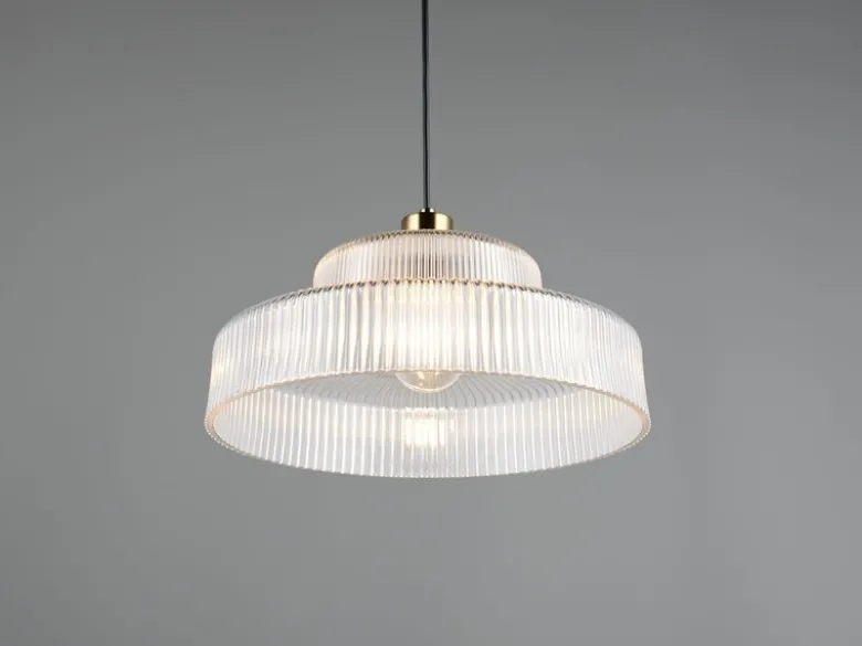 LED Hängelampe einflammig, Glas transparent / Messing matt, Ø 35cm