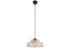 LED Hängelampe einflammig, Glas Amber / Metall Schwarz, Ø 35cm