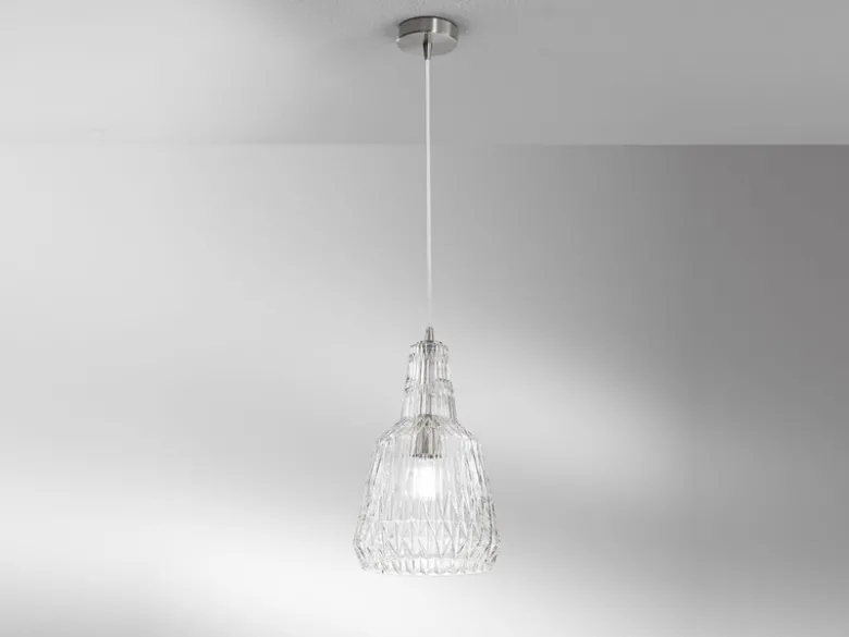 LED Hängelampe einflammig, Kristallglas Transparent facettiert, Ø 23cm