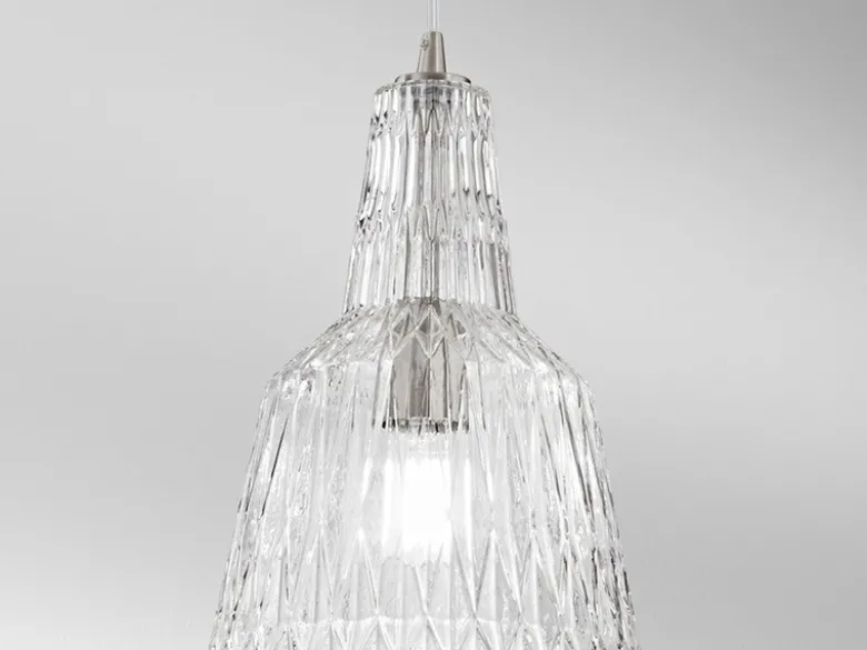 LED Hängelampe einflammig, Kristallglas Transparent facettiert, Ø 23cm