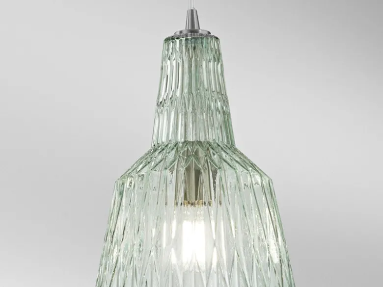 LED Hängelampe einflammig, Kristallglas Grün facettiert, Ø 23cm