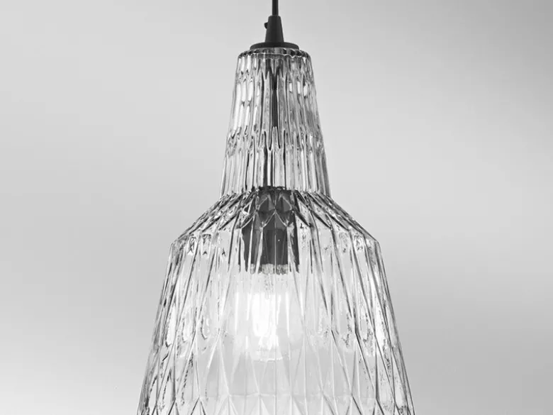 LED Hängelampe einflammig, Kristallglas Grau facettiert, Ø 23cm