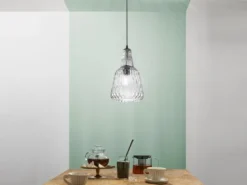 LED Hängelampe einflammig, Kristallglas Grau facettiert, Ø 23cm