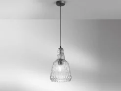 LED Hängelampe einflammig, Kristallglas Grau facettiert, Ø 23cm