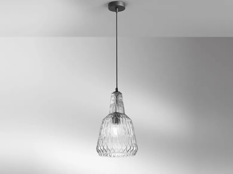 LED Hängelampe einflammig, Kristallglas Grau facettiert, Ø 23cm