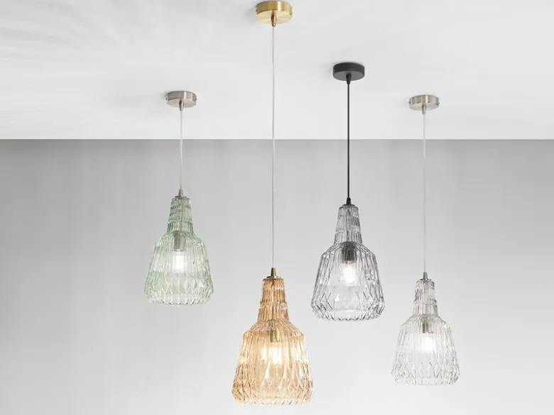 LED Hängelampe einflammig, Kristallglas Grau facettiert, Ø 23cm