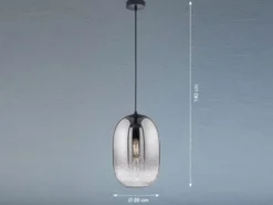 LED Hängelampe einflammig Lampenschirm Rauchglas Schwarz, Ø 20cm
