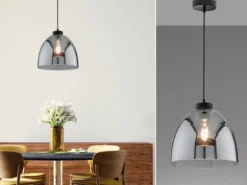 LED Hängelampe einflammig Lampenschirm Rauchglas Schwarz, Ø 28cm