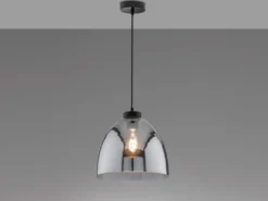 LED Hängelampe einflammig Lampenschirm Rauchglas Schwarz, Ø 28cm
