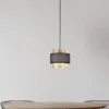 LED Hängelampe einflammig, Metall Gold mit Stoffblende Schwarz, Ø 21cm