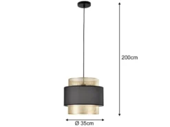 LED Hängelampe einflammig, Metall Gold mit Stoffblende Schwarz, Ø 35cm