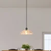 LED Hängelampe einflammig, Schwarz mit Glasschirm Amber, Ø 29,5cm