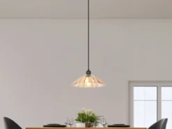 LED Hängelampe einflammig, Schwarz mit Glasschirm Amber, Ø 29,5cm