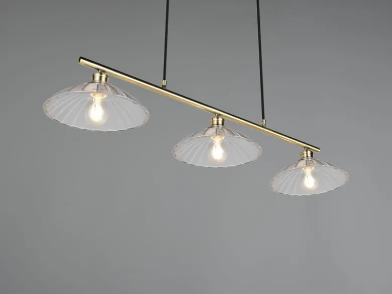 LED Hängelampe 3-flammig Altmessing, Glasschirme klar, Breite 100cm