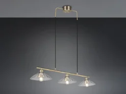 LED Hängelampe 3-flammig Altmessing, Glasschirme klar, Breite 100cm