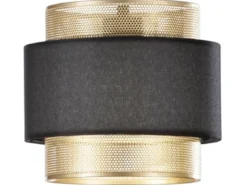 LED Hängelampe 3-flammig, Metall Gold mit Stoffblende Schwarz, Breite 85cm